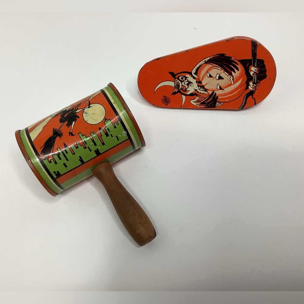 Vintage Lot of 2 Kirchhoff Halloween Toy Noise Makers Tin Made In USA MCM Rare
